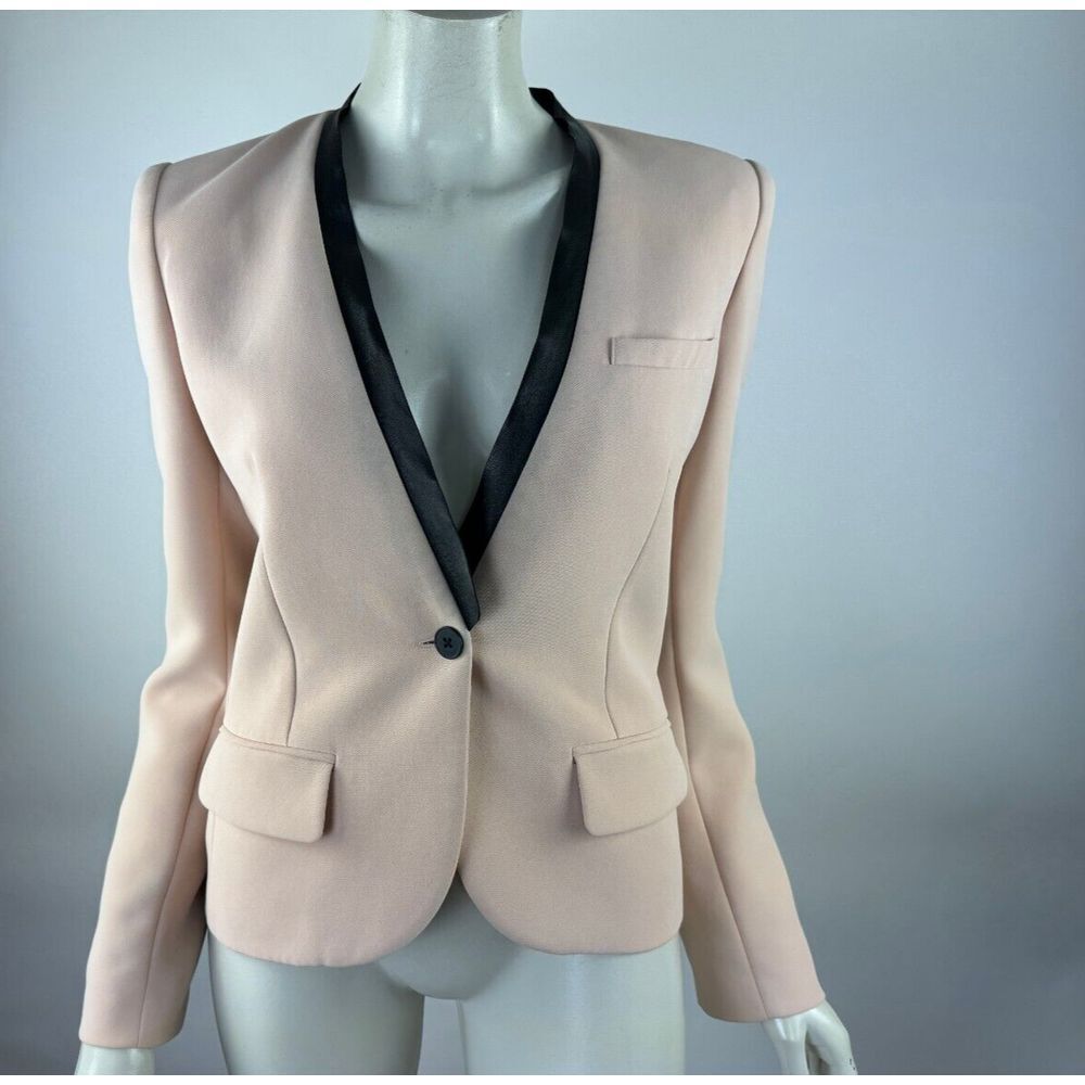 Barbara Bui Leather Trim Blazer 40 US 8 Flaw* Long Sleeve Lined V-neck Jacket